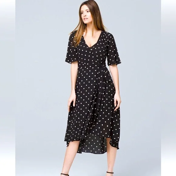 White House Black Market Dresses Polka Dot Wrap Highlow Dress